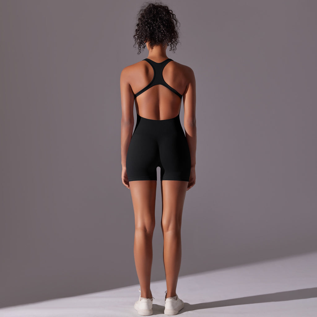 Seamless High-Intensity Backless Jumpsuit -Shorts