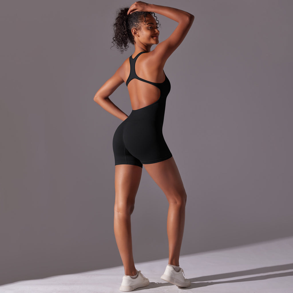 Seamless High-Intensity Backless Jumpsuit -Shorts