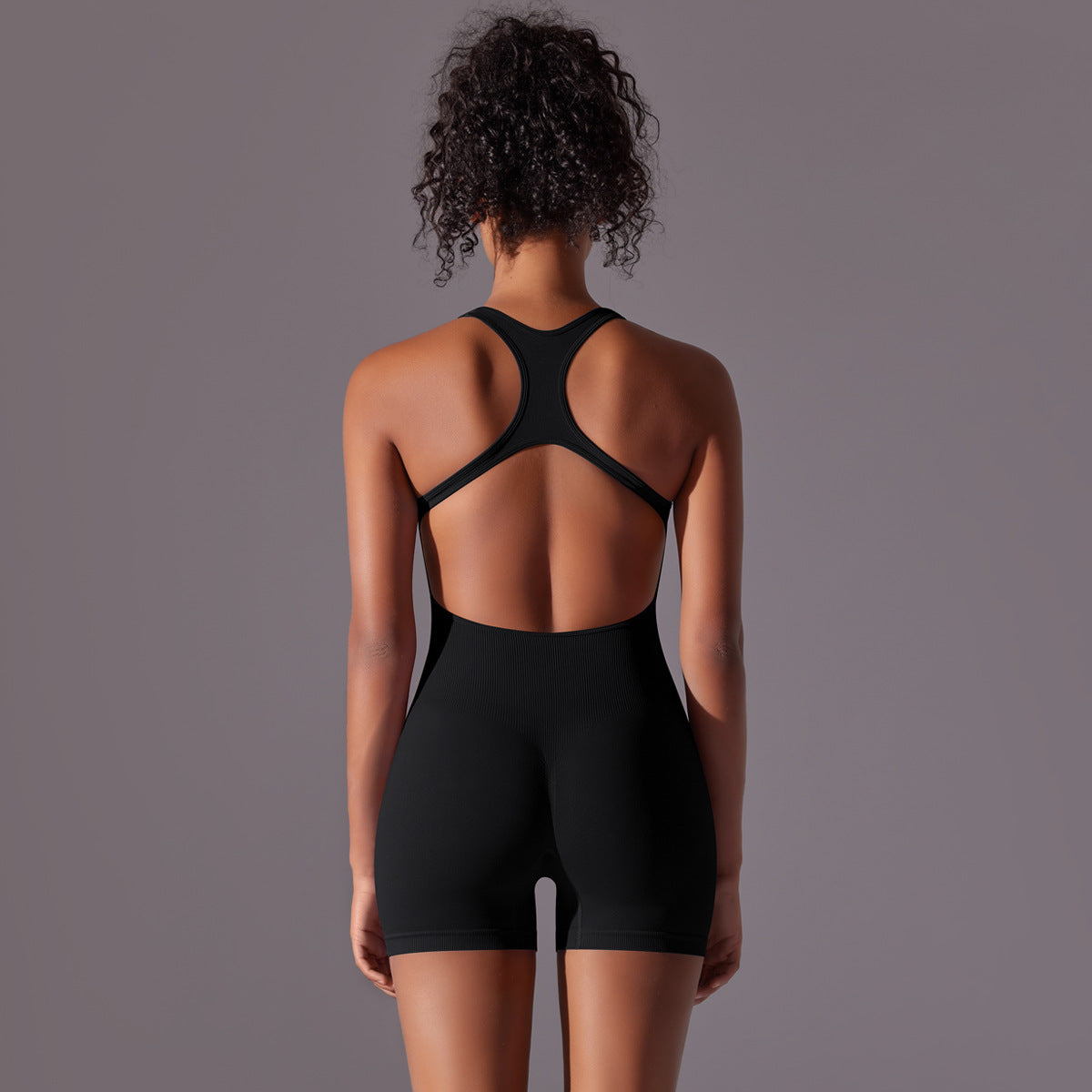 Seamless High-Intensity Backless Jumpsuit -Shorts