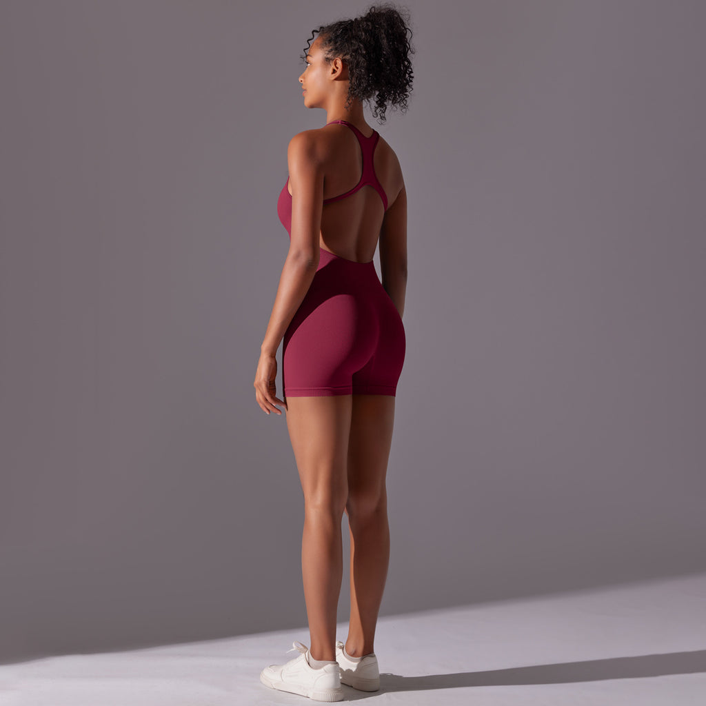 Seamless High-Intensity Backless Jumpsuit -Shorts