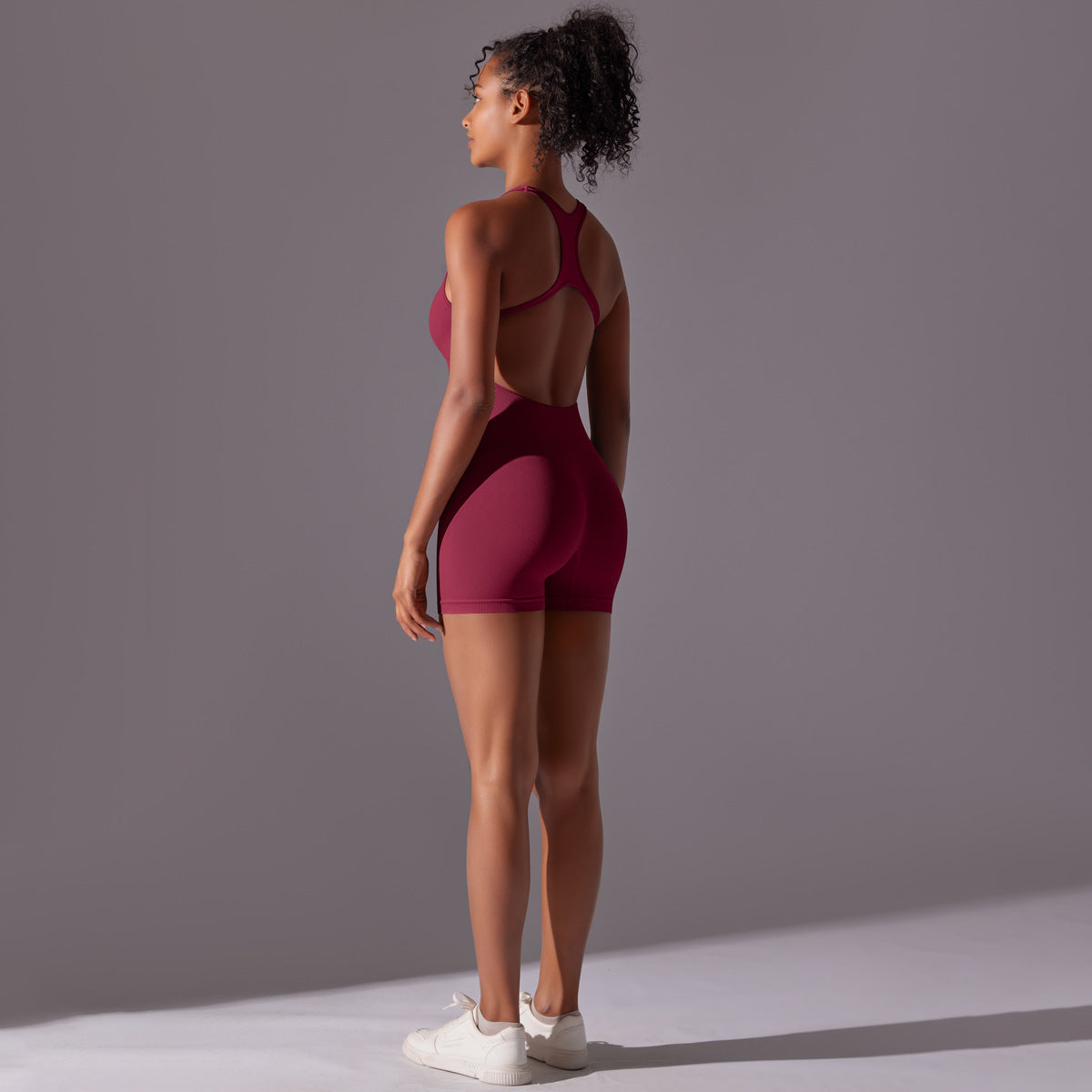 Seamless High-Intensity Backless Jumpsuit -Shorts