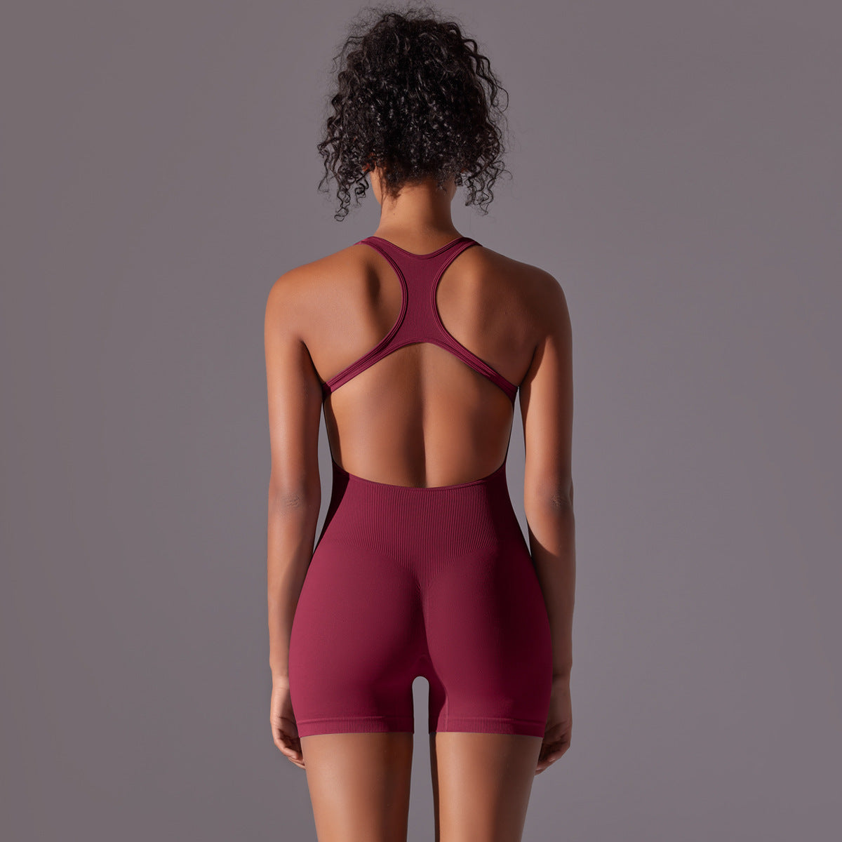 Seamless High-Intensity Backless Jumpsuit -Shorts
