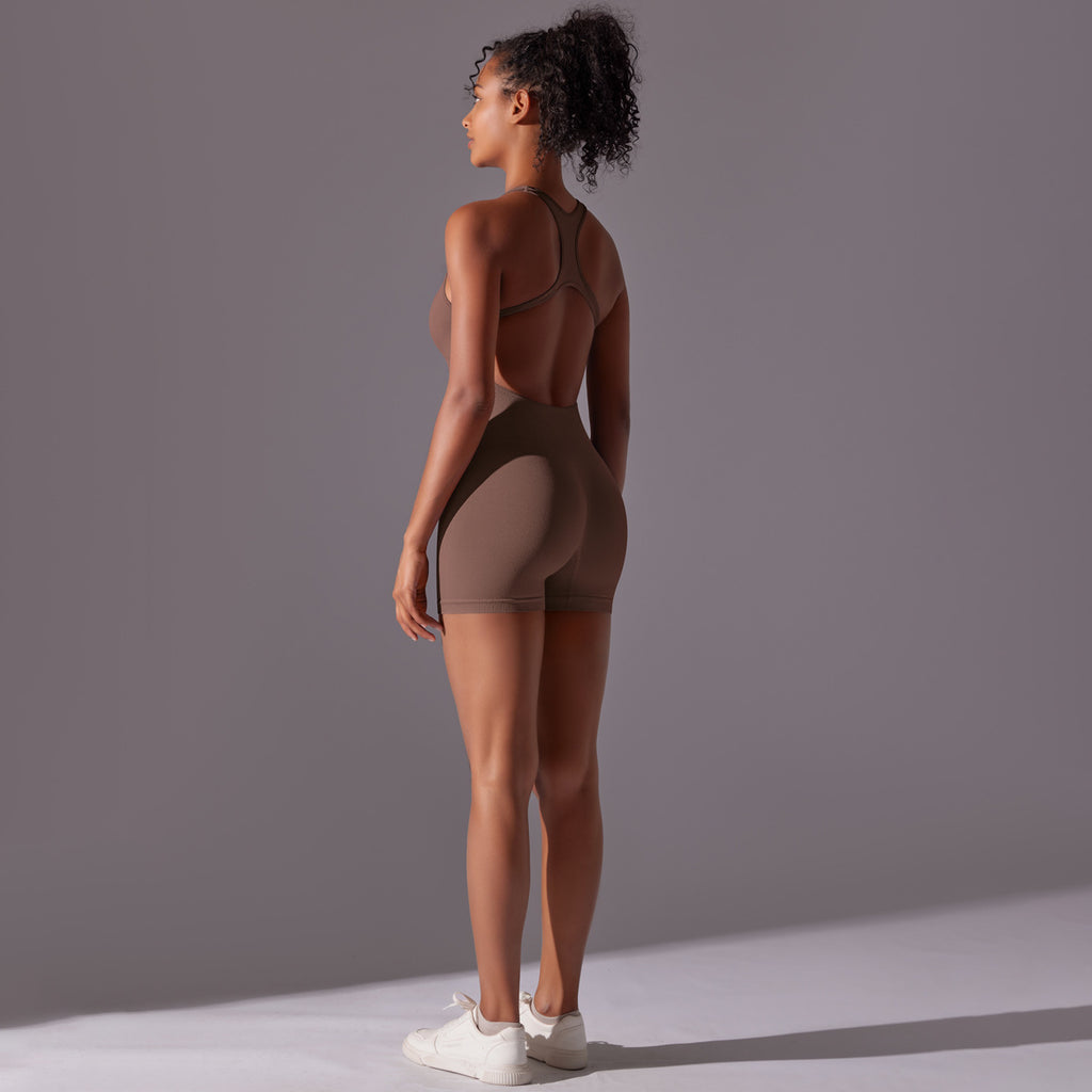Seamless High-Intensity Backless Jumpsuit -Shorts