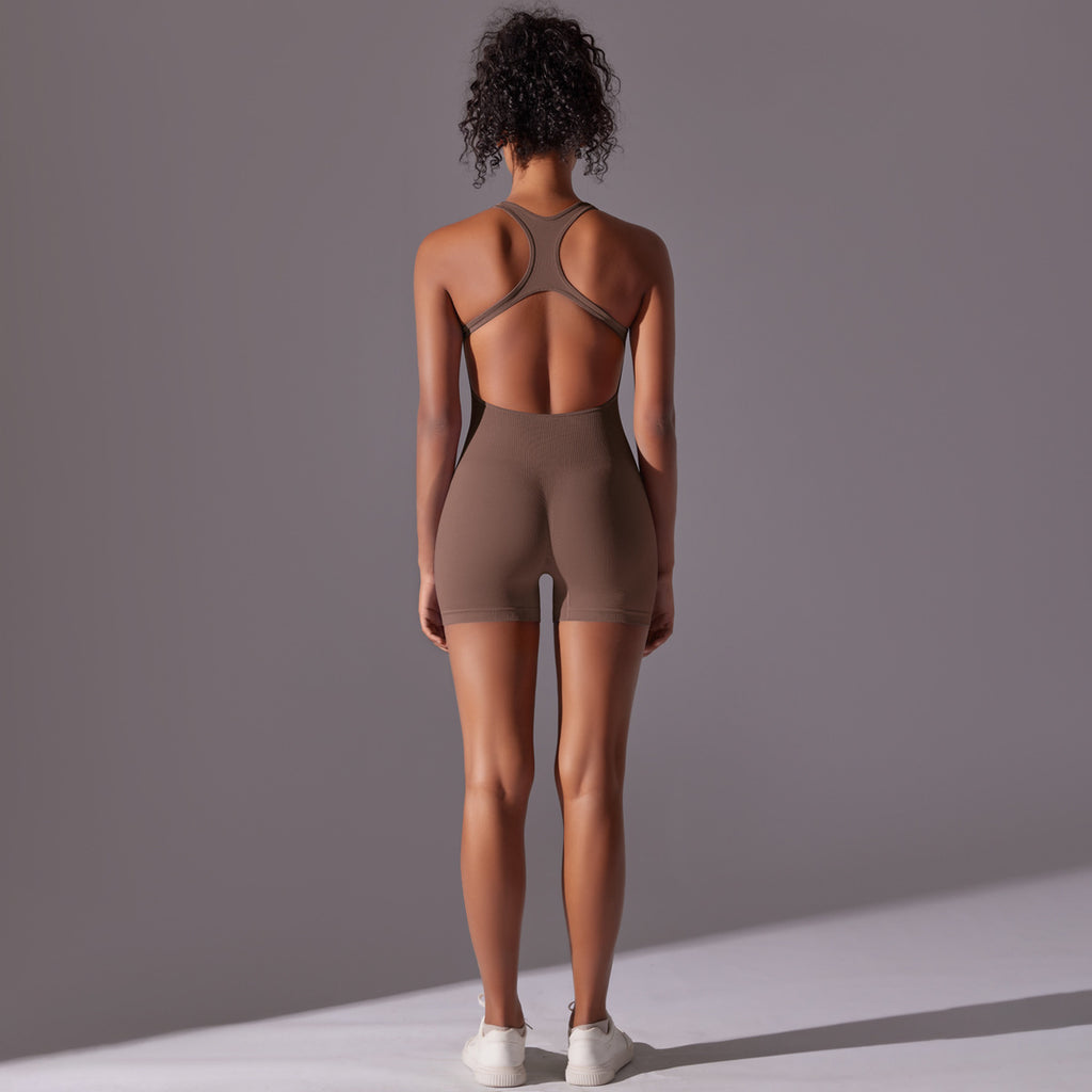 Seamless High-Intensity Backless Jumpsuit -Shorts