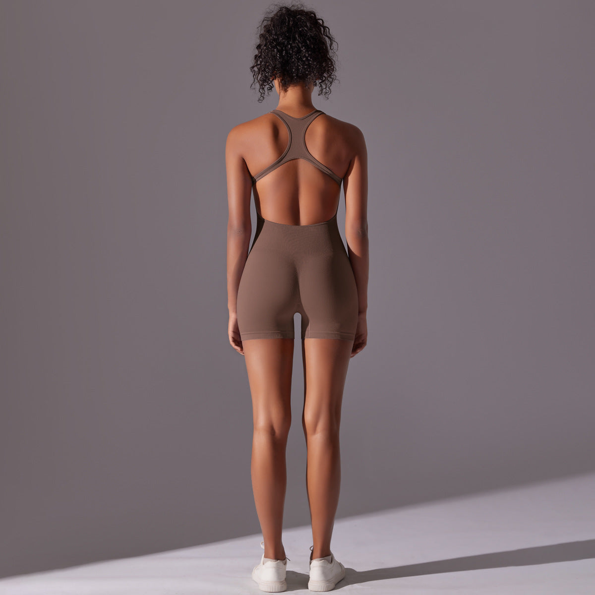 Seamless High-Intensity Backless Jumpsuit -Shorts