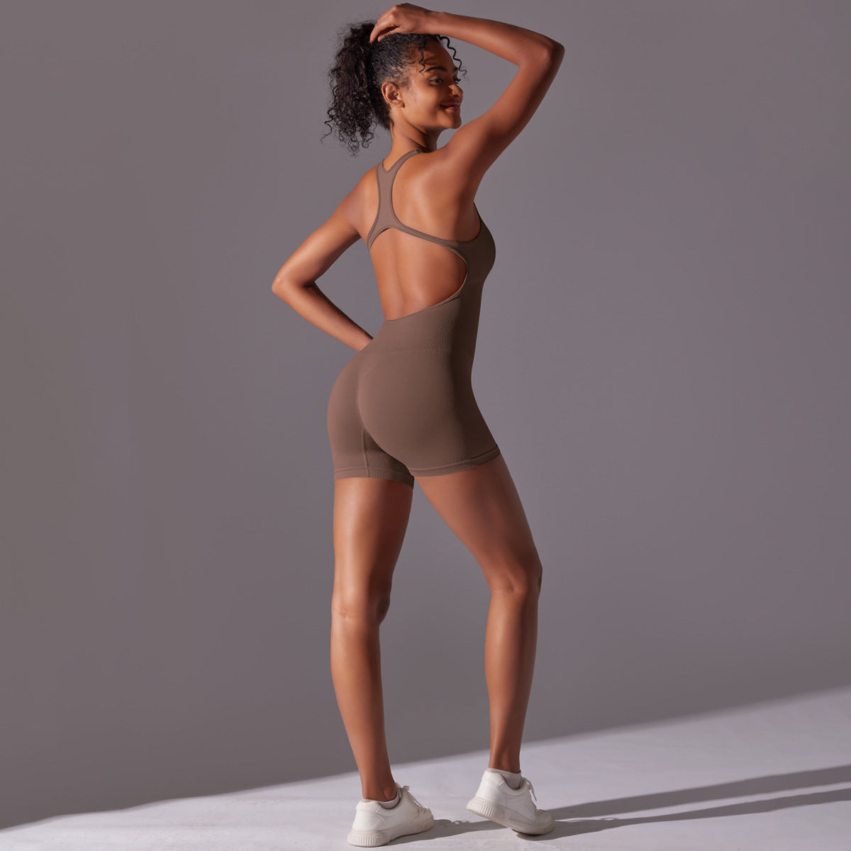 Seamless High-Intensity Backless Jumpsuit -Shorts