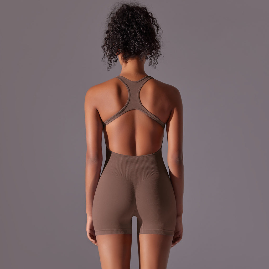 Seamless High-Intensity Backless Jumpsuit -Shorts