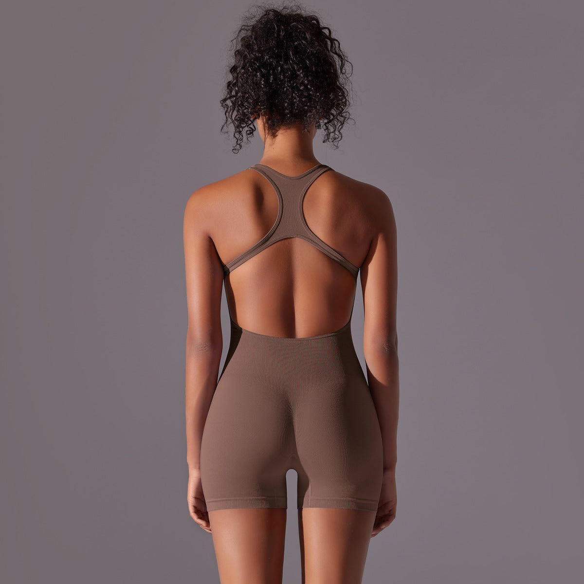 Seamless High-Intensity Backless Jumpsuit -Shorts