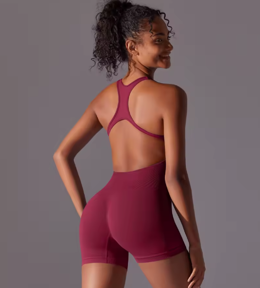 Seamless High-Intensity Backless Jumpsuit -Shorts