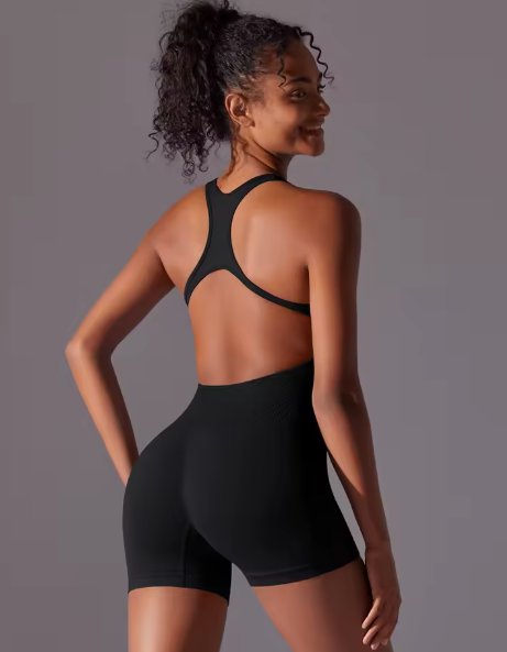 Seamless High-Intensity Backless Jumpsuit -Shorts